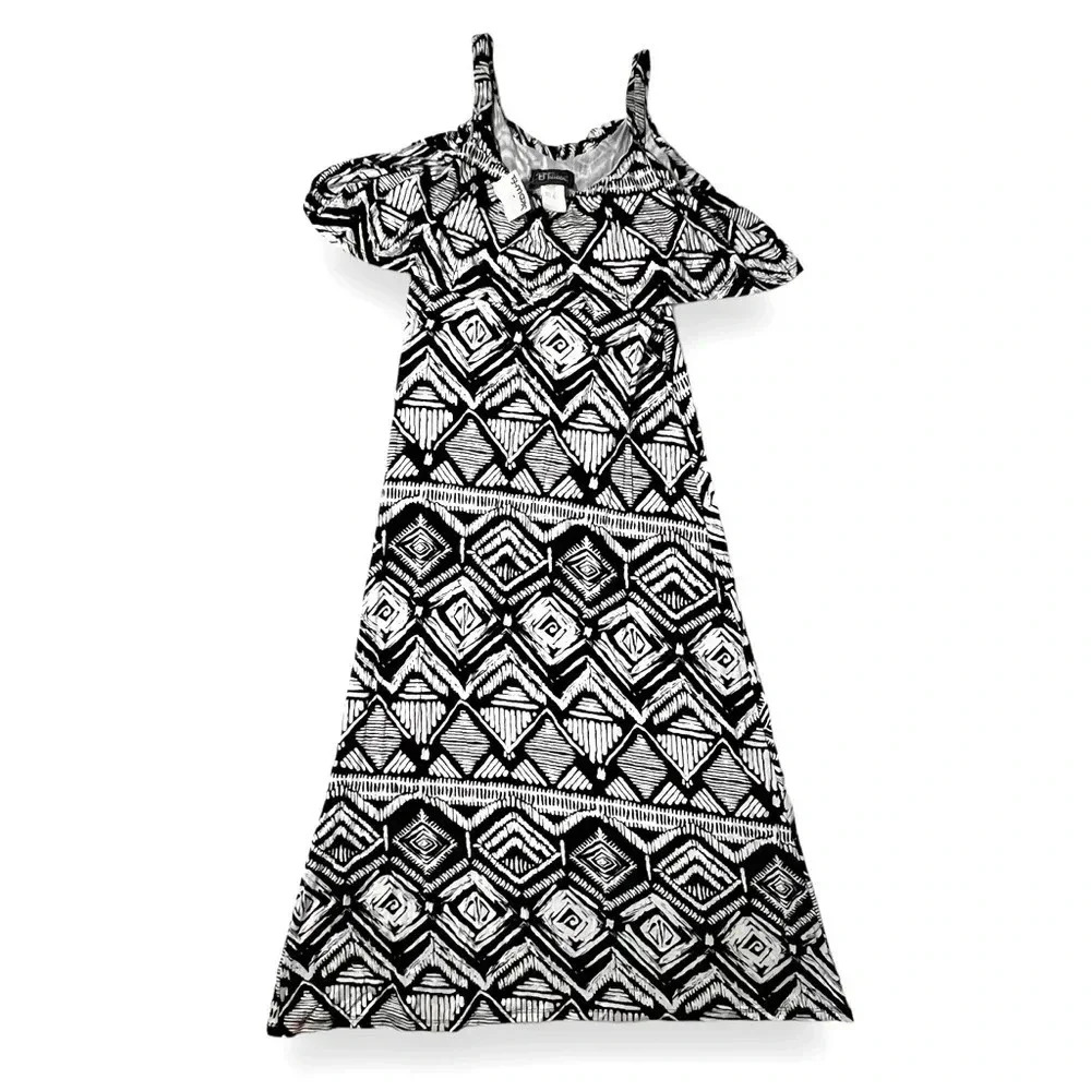 NWT Btween Tribal Print Sleeveless Ruffle Layered Top Maxi Dress Women’s Size 8